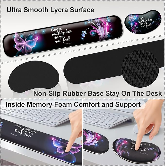 Keyboard Wrist Rest + Mouse Pad with Wrist Support + Desk Mat + Coaster 4 in 1 Set, XXL Large Gaming Mousepad Cute Ergonomic Mouse Pads for Desk Computer Laptop Office Decor-Beach