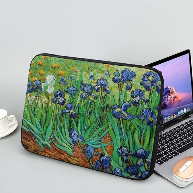 Irises Painting Laptop Sleeve 13 Inch for Women Exquisite Van Gogh Painting Pattern Computer Bag with Funny Design Lightweight Multiple & Neatly Organizers for On-The-Go Essentials