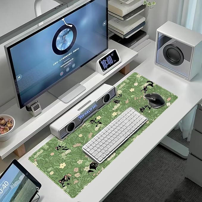 Gaming Mouse Pad XXL Extended Anime Mouse Pad 31.5x11.8 inch, Large Cute Kawaii Big Computer Mouse Mat Desk Pad with Non-Slip Rubber Base and Stitched Edge for Home Office-Cat in Grass