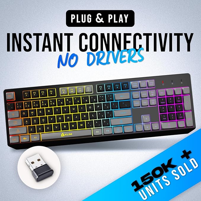 KLIM Chroma Wireless Keyboard – RGB Backlit Gaming, Rechargeable Battery, PC Keyboard, Durable & Water-Resistant, Compatible with PS4, PS5 & Mac - Black