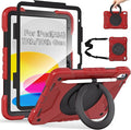 Andnary Case for iPad (A16) 11th Generation 11 inch 2025/10th Generation 10.9 inch 2022, Shockproof Cover with Screen Protector/360° Rotate Handle/Bracket/Pen Holder/Shoulder Strap (Red+Black)