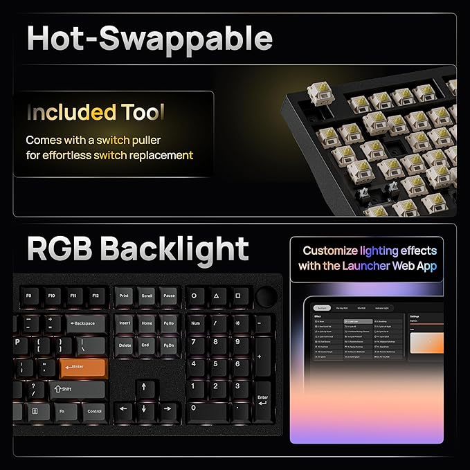 Keychron P6 Ultra 8K Polling Rate Full-Size Aluminum Wireless Mechanical Keyboard, 2.4 GHz/Bluetooth/Wired Custom RGB, Hot-Swappable Silent Banana Switch for Mac Windows Linux - Black