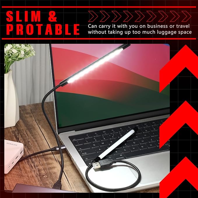 Mudder Portable USB Laptop Light - Flexible Stick Dimmable Touch Switch LED White Lamp for Laptop Computer PC (Black)