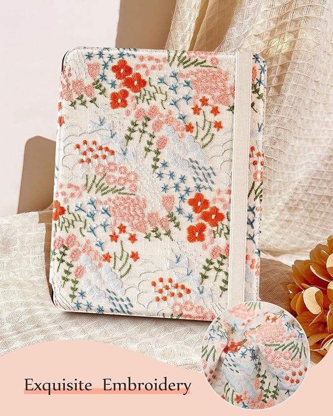 Uppuppy for iPad 10th Generation Case, for iPad (A16) 11th Generation Case - Women Girls Cute Embroidered Folio Stand Cover with Pencil Holder & Card Slot Kawaii Girly Floral Flower Aesthetic Cases