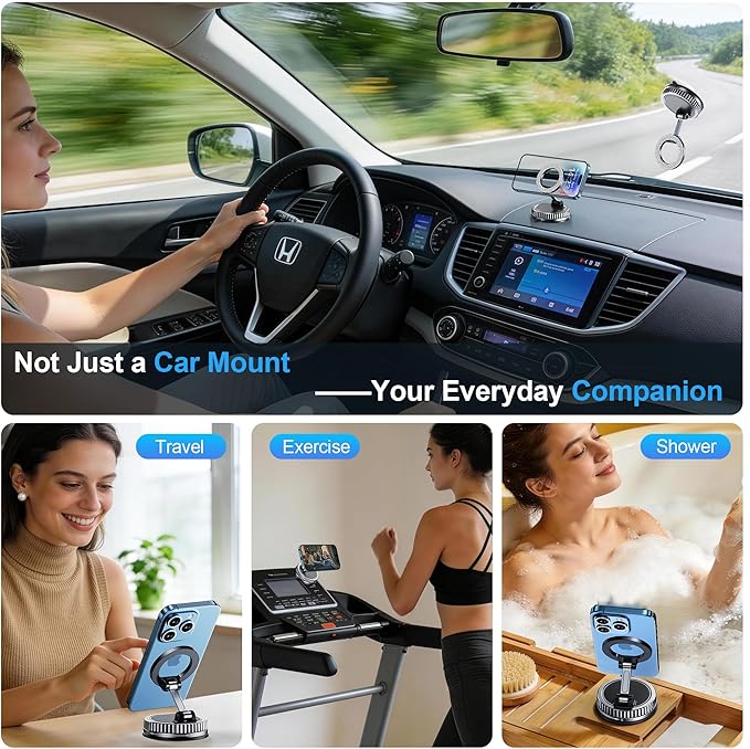 Car Phone Holder for Magsafe [2026 89+LBS Suction & 3700gf Magnetic] 360° Adjustable cell Phone Mount, Phone Holders for Your Car Dashboard & Windshield with Dash Accents for iPhone 17-12 Series