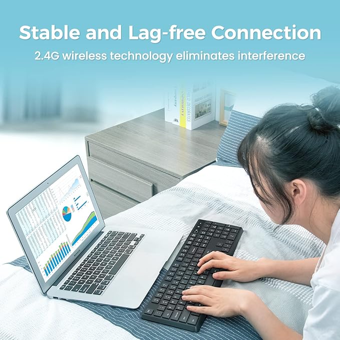 Lovaky Wireless Keyboard MK98, 2.4G USB Computer Cordless Keyboard, Enlarged Indicator Light, Ergonomic Full Size PC Keyboard with Number Pad for Windows, Laptop, Desktop, Chromebook, Notebook, Black