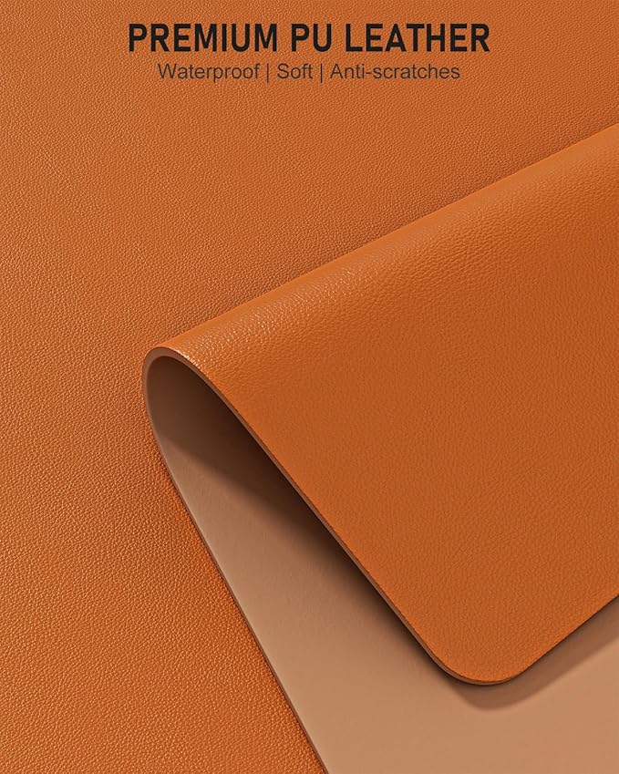 Desk Pad, 30" x 14" PU Leather Non-Slip Desk Mat Large Mouse Pad for Desktop, Waterproof Laptop Computer Writing Mat for Office, Home, Work, Gaming, Earthy Yellow