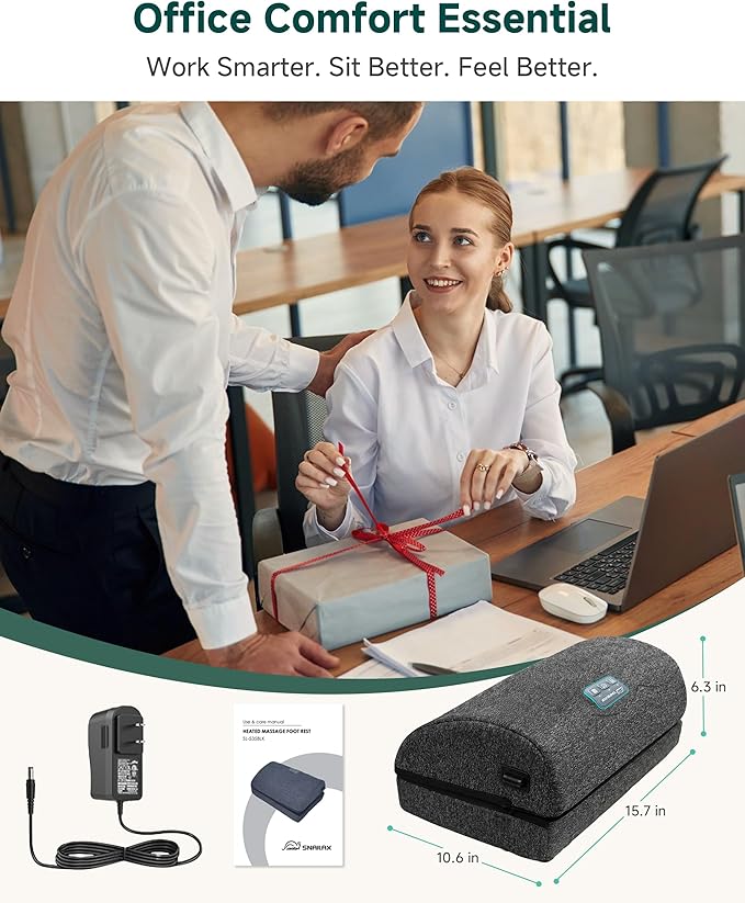 Snailax Heated Foot Rest for Under Desk at Work, Foot Stool with Vibration Massage, 3 Heat Levels, Ergonomic Memory Foam Feet Warmer Heater