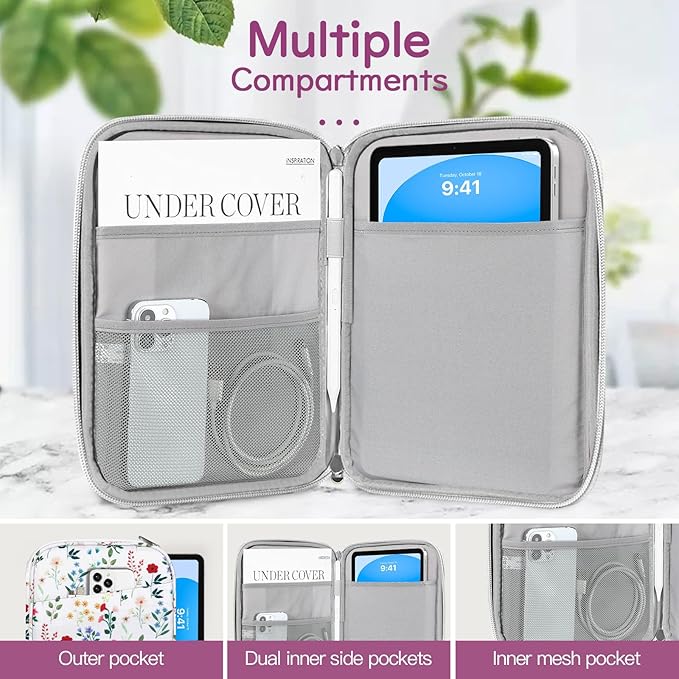 Dadanism 9-11 Inch Tablet Sleeve Bag Carrying Case for iPad (A16) 11th Gen 11", iPad 10th Gen 10.9" Air 5/4, iPad Air M4/Pro M5 11", iPad 9/8/7th Gen 10.2", Galaxy Tab A11+ Plus 11", Blooming Bouquet
