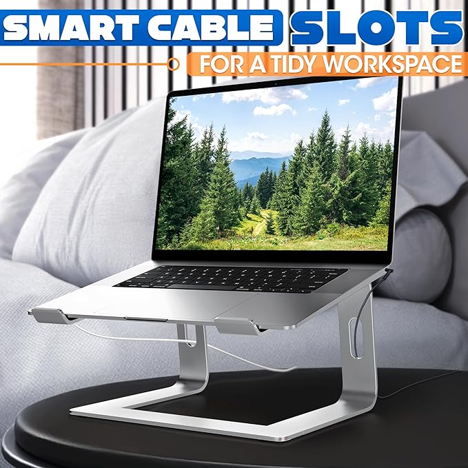 Portable Laptop Stand for Desk – Ergonomic, Sturdy Aluminium Laptop Riser for Desk with Anti-Slip Bottom, Compatible for 10-15.6′′ Notebook - Improved Cooling, Comfort, Productivity, and Posture
