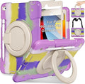 Andnary Case for iPad 9th/8th/7th Generation 10.2 inch, Shockproof Cover with Screen Protector/360° Rotating Handle/Bracket/Pen Holder/Shoulder Strap, Kid Case for iPad 2021/2020/2019(Colorful Purple)