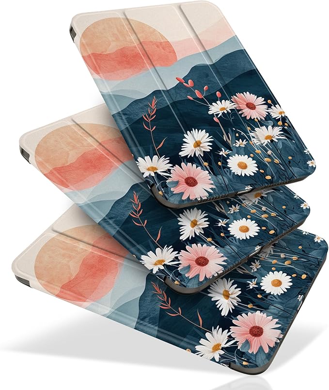 DONGKE for iPad mini 7 (A17 Pro) 2024 & iPad mini 6 2021 8.3 Inch, Slim Foldable Stand Hard PC Translucent Back Shell Smart Cover for iPad mini 7th/6th Generation [Auto Wake/Sleep] - Daisies