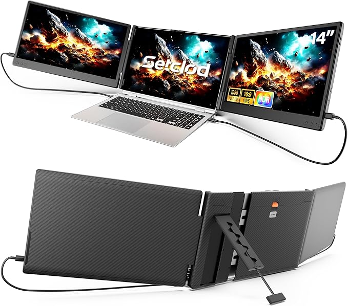 Setclod Upgraded Laptop Screen Extender Monitor Portable, 14.1" 1080P FHD IPS Screen, Monitor Extender for Laptop, Fit for 13-17", Plug & Play Compatiable with Windows/Mac/Chrome/Android