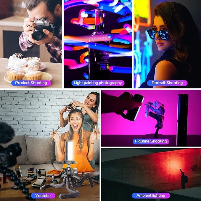ULANZI 2 Pack Handheld Light Wand, 360° RGB LED Video Light for Photography, 2000mAh Rechargeable Light Stick for Video Shooting, 2500-9000K Dimmable Camera Light w LCD, Support Magnetic Attraction