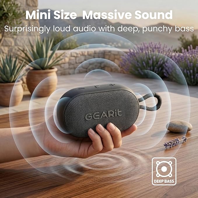 GEARit Mini Bluetooth Speaker with Deep Bass | Portable Wireless Speaker IPX7 Waterproof & Dustproof | 12H Playtime BT5.3 TWS Pairing for Camping Beach Travel Home Gift