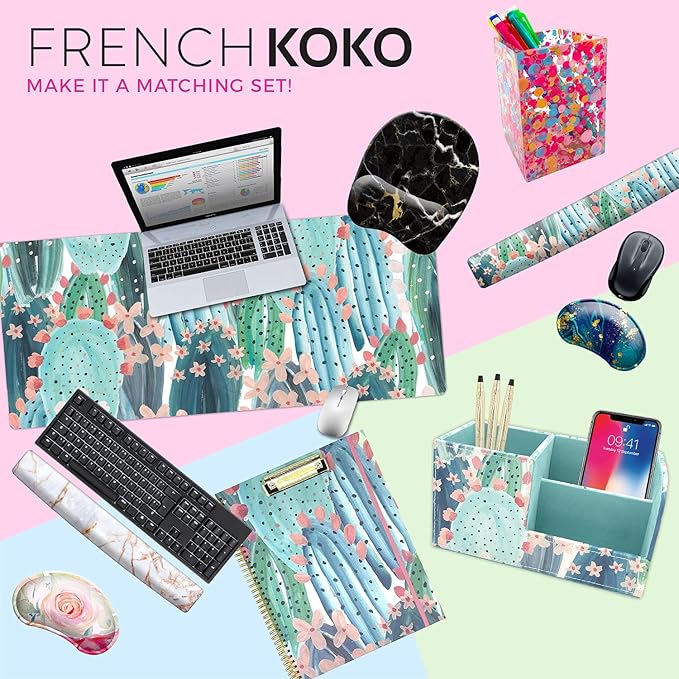 French KOKO Large Mouse Pad, Desk Mat, Keyboard Pad, Desktop Home Office Decor School Essentials College Cute Extended Laptop Protector Accessories Pretty Mousepad Women Girls Big Marble Purple
