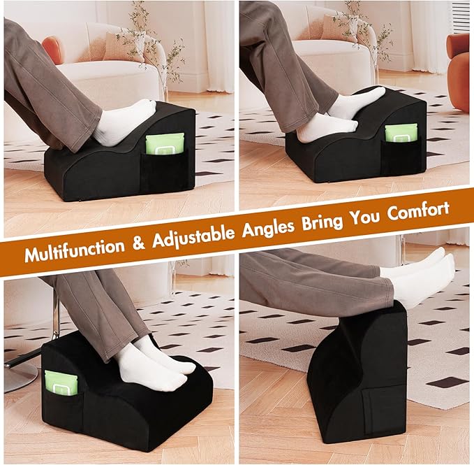 Echaprey Foot Rest for Under Desk at Work,Adjustable Under Desk Footrest Multifunctional 3-Tier Foot Stool with Non-Slip Base and Washable Cover Ergonomic Foot Stool for Office,Home,Car,Travel (Black)