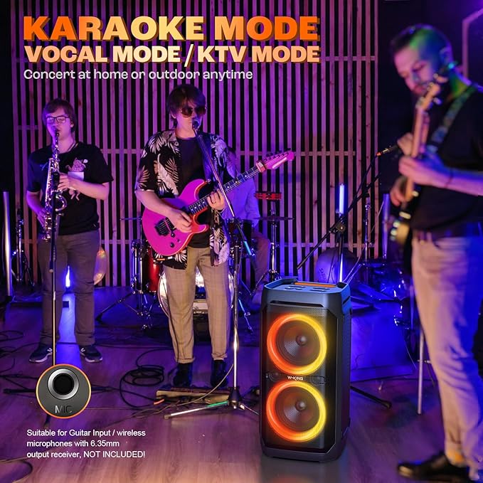 W-KING Portable Bluetooth Speaker 240W, Loud Boom Box with Deep Bass Subwoofers, IPX6 Waterproof Party Outdoor Speaker, Speakers Bluetooth Wireless, RGB Lights, 24H, Mic&Guitar Input, Echo, EQ, AUX