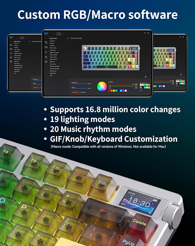 Aula NOVA75 Wireless Mechanical Keyboard,75% Gasket Mount Tri-Mode Custom Keyboard with 1.14" Smart TFT Screen & Knob,Carbon Fiber Style,8000mAh,Hot Swap Dream Sakura Switch,Transparent Black