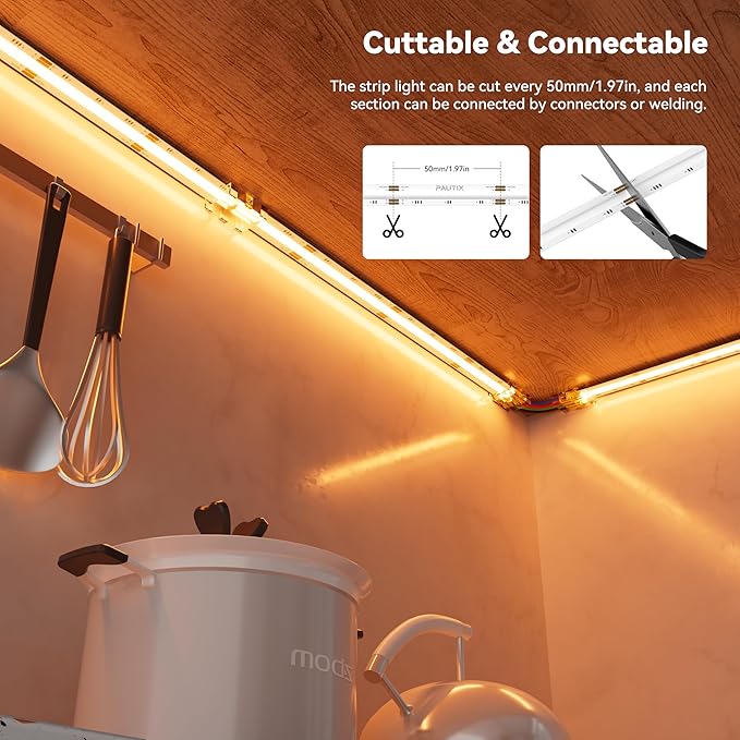 PAUTIX RGB COB LED Strip Light IP65 Waterproof,UL Listed 24V Color Changing Flexible Tape Lights 16.4ft/5m Multicolor,for TV,Bedroom,Bathroom,Party DIY Decoration(Adapter&Controller Not Included)