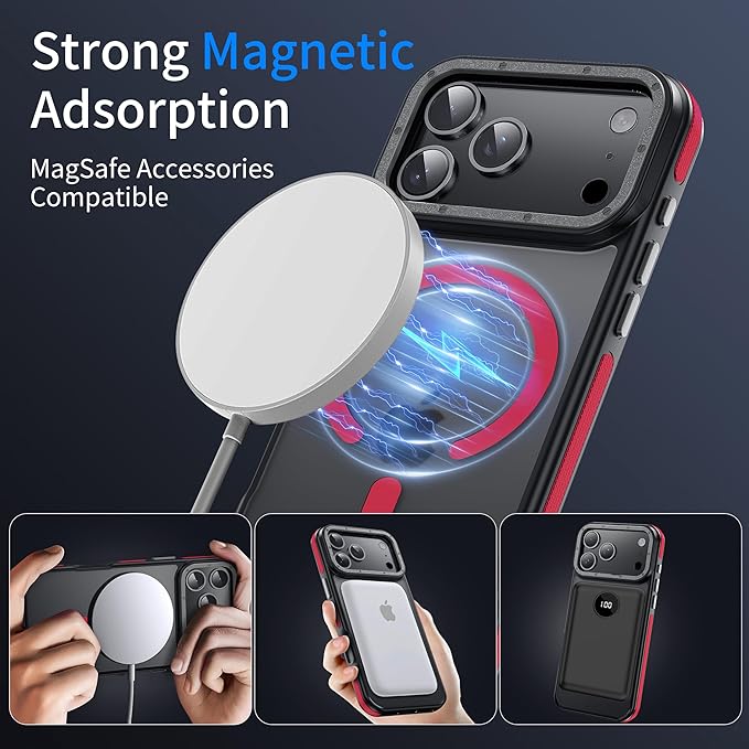 for iPhone 17 Pro Max case with Camera Lens Protector [10Ft Military-Grade Protection] Compatible with fit MagSafe Shockproof Cover Phone case for iPhone 17 Pro max 6.9 inch, Red Bumper
