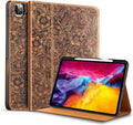 Gexmil Leather Case for iPad Pro 12.9 Inch, 6th/5th/4th/3rd Generation 2022/2021/2020/2018,Genuine Leather Folio Cover Shockproof with Stylus Holder,Auto Sleep/Wake Anti-Slip,Flower Pattern