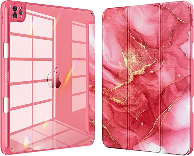 VIKESI Case for iPad Pro 12.9 6th/5th/4th/3rd Generation 2022/2021/2020/2018,TPU Shockproof Frame,Built-in Pencil Holder,Auto Sleep/Wake - Red Marble