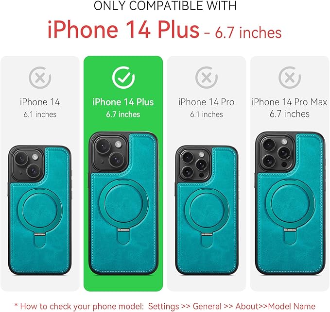 for iPhone 14 Plus Case with Stand Compatible with Magsafe Slim PU Leather & Durable TPU Drop Proof Magnetic Kickstand Protective Cover with Tempered Glass Screen Protector 6.7", Turquoise