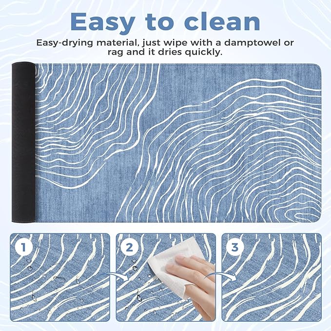 iCasso Desk Cover Mat,Extended Long Mouse Pad for Laptop,Aesthetic Computer Pad with Stitched Edges,Non Slip Keyboard Mat for Desktop,Cute Blue Desk Protector for Office Home School