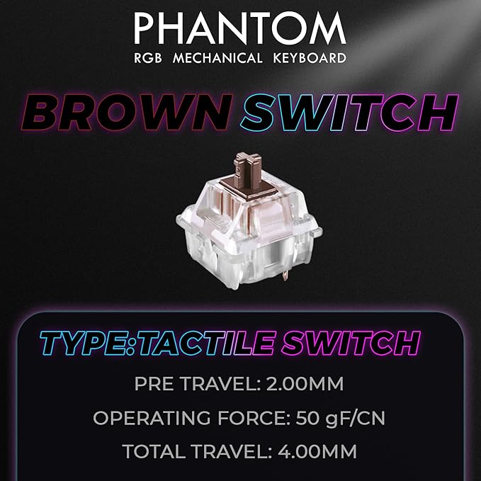 TECWARE Phantom 87 Key RGB Mechanical Gaming Keyboard | Outemu Brown Switch | 16.8M Color LED Lighting | 18 Pre-Set | Low Latency | N-Key Rollover | Software Customizable Keys | Wired USB Connection