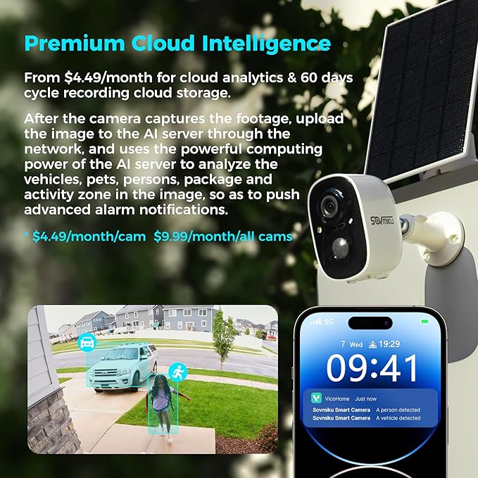 Vicohome 3CG6 Best 2K Solar Security Camera Wireless Outdoor System, No NVR Needed, Battery Powered, Easy to Setup, Motion Detection, Two Way Audio,Color Night Vision,SD Slot, 180 Days Exchange Policy