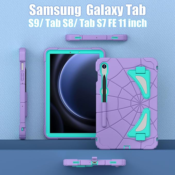 AKABEILA Compatible with Samsung Galaxy Tab S10 FE 2025/Tab S10 Lite 2025 Tablet Case，Lightweight Shockproof Rugged Protective Cover with Kickstand for Kids Children Boys Babies Purple Mint Green
