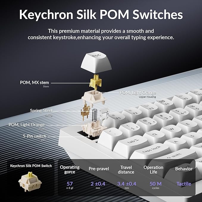 Keychron V6 Ultra 8K Full Size Wireless Mechanical Keyboard, 8000Hz, Hot-Swappable Banana Switch, RGB Backlight, PBT Keycaps, 2.4GHz/Bluetooth/Wired, ZMK/Web Launcher, for Windows macOS Linux – White