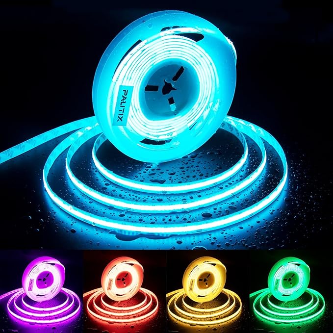 PAUTIX RGB COB LED Strip Light IP65 Waterproof,UL Listed 24V Color Changing Flexible Tape Lights 16.4ft/5m Multicolor,for TV,Bedroom,Bathroom,Party DIY Decoration(Adapter&Controller Not Included)