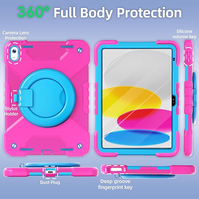 Andnary Case for iPad (A16) 11th Generation 11 inch 2025/10th Generation 10.9 inch 2022 (Rose Red+Blue, Case for iPad (A16) 11th/10th Generation)