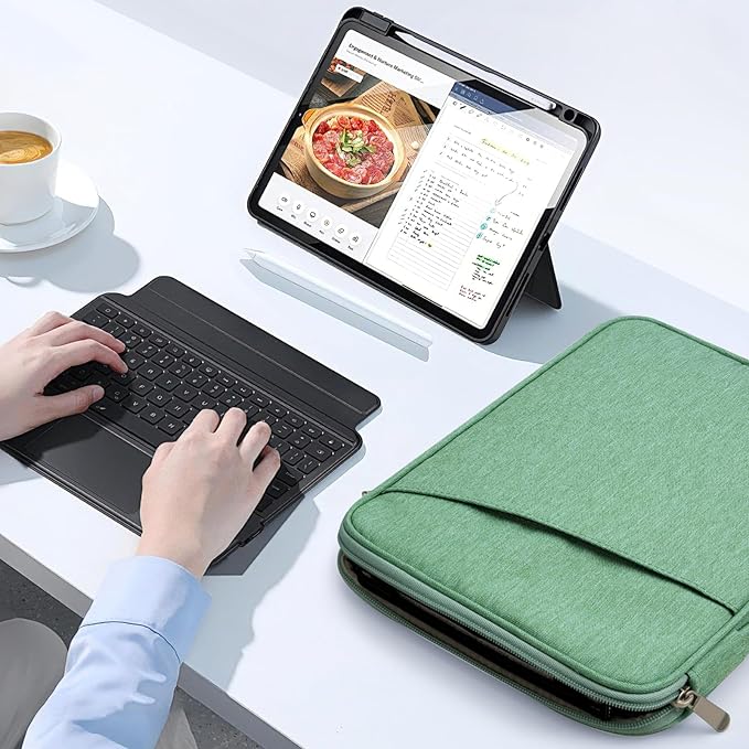TiMOVO 9-11" Tablet Sleeve Bag for iPad 11-inch A16 2025, iPad 10.9"/10.2"| Air 11 Inch/5th/4th Gen. 10.9", Galaxy Tab A9+/A11Plus 11", Protective Bag with Pockets, Bodhi Green