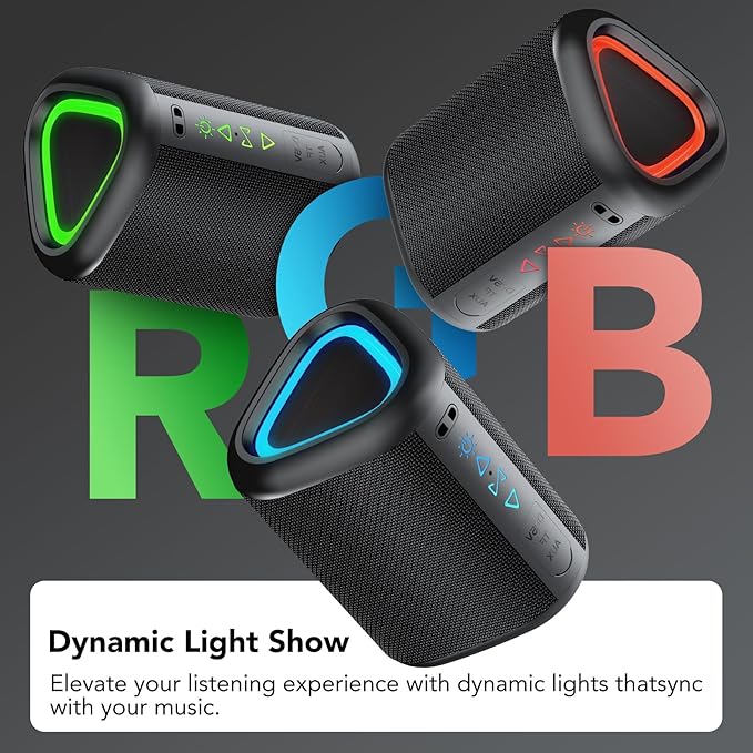 aowoka Bluetooth Speaker, 2025 Portable Wireless Speakers with Led Light, Bluetooth 5.4, 24H Playtime, Enhanced Bass, IPX7 Waterproof, Outdoor Speaker for Travel, Sport, Party, Biking.