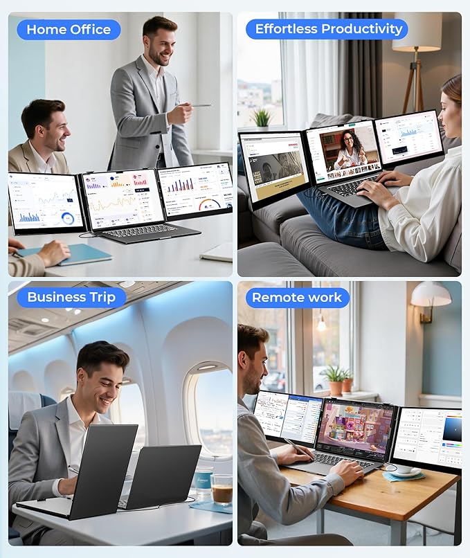 Laptop Screen Extender Ultra Thin, 14" FHD 1080P Triple Portable Monitor for Laptops 13-17.3", 2.2 LB Lightweight Laptop Monitor Extender with USB-C/HDMI Port, Plug-Play for Mac/Windows/PS5/Android