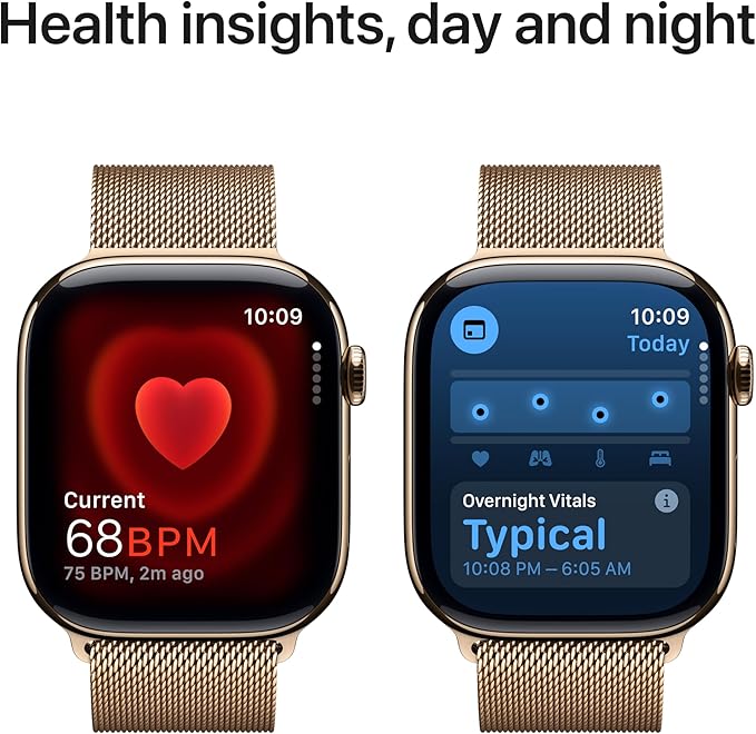 Apple Watch Series 10 [GPS + Cellular 46mm] with Gold Titanium Case with Gold Milanese Loop - M/L. Fitness Tracker, ECG App, Always-On Retina Display, Carbon Neutral with AppleCare+ (2 Years)