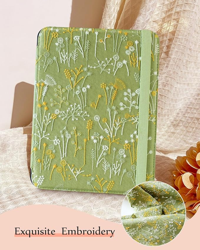 Uppuppy for iPad 10th Generation Case, for iPad (A16) 11th Generation Case - Women Girls Cute Embroidered Folio Stand Cover with Pencil Holder & Card Slot Girly Kawaii Plants Design Aesthetic Cases