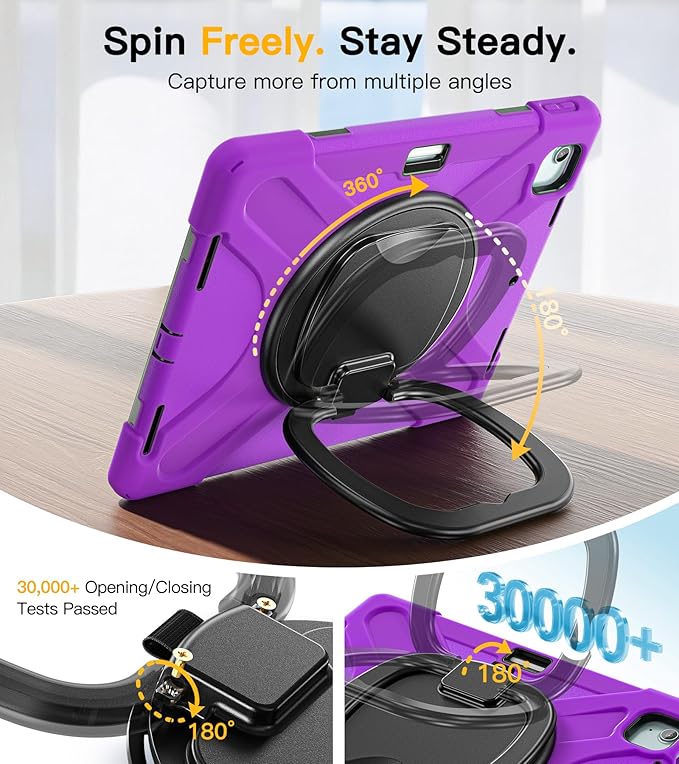 BRAECN Case for iPad Air 13 Inch M4 2026/M3 2025/M2 2024 & iPad Pro 12.9 6th/5th/4th/3rd Gen: Military Grade Silicone Protective Cover with Pencil Holder, Kickstand, Handle, Shoulder Strap, Purple