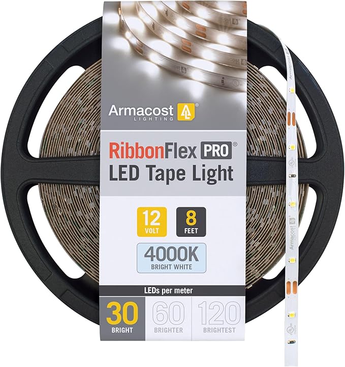 Armacost Lighting RibbonFlex Pro 12V White LED Strip Lights 30 LED/m, 4000K, 8.2 ft 151210