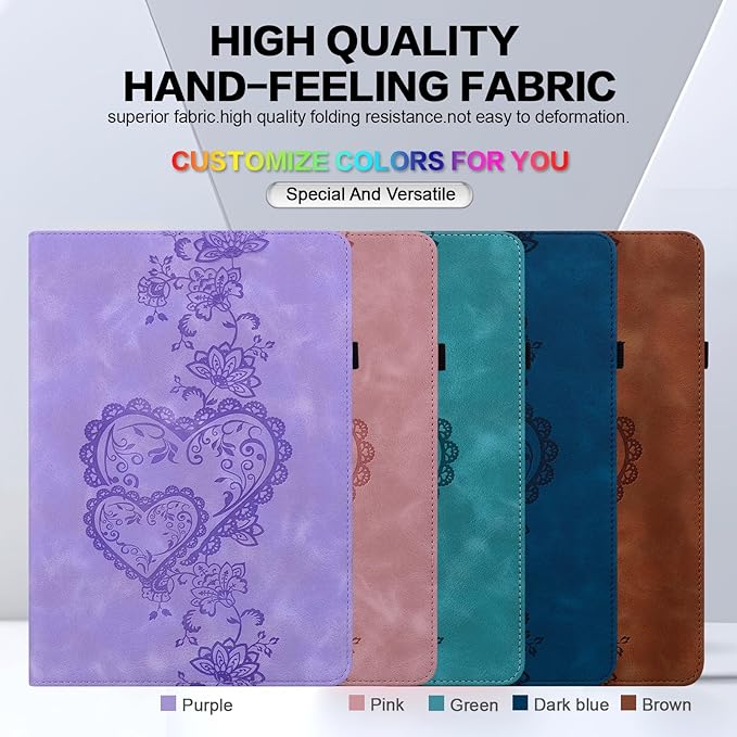 Case for iPad Air 11 Inch 8th/7th/6th Generation (M4/M3/M2) 2026/2025/2024, iPad Air 5th/4th Case 10.9 Inch 2022/2020 Embossed PU Leather Stand Shockproof Cover with Pencil Holder, Purple
