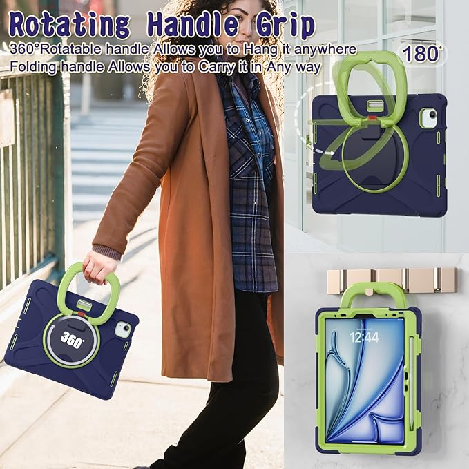 SCSVPN Case for iPad Air 11 Inch M4 2026/M3 2025/M2 2024, iPad Air 10.9'' 5th/4th Gen 2022 2020, iPad Pro 11 4th/3rd/2nd/1st Gen, Protective Cover with Pen Holder, Stand, Shoulder Strap, Navy Green