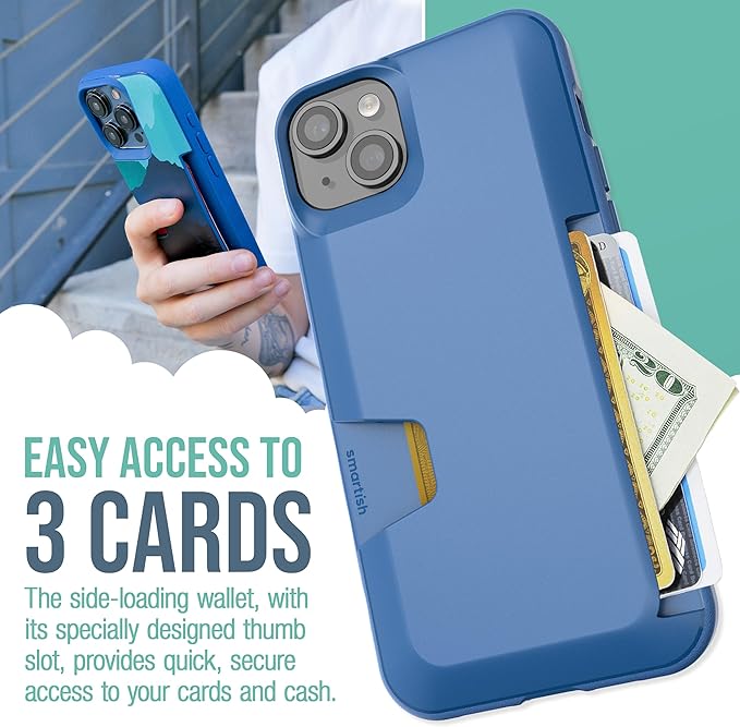 Smartish® iPhone 15 Plus Wallet Case - Wallet Slayer Vol. 1 [Slim + Protective] Credit Card Holder - Drop Tested Hidden Credit Card Slot Cover for Apple iPhone 15 Plus - Blues on The Green