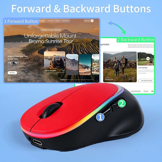 Ergonomic Wireless Bluetooth Mouse Vertical Rechargeable Silent Portable Ergo Mice with RGB Light & 2.4G USB Receiver,Dual Mode,for PC/Laptop/Computer/Desktop/Tablet/MacBook,Office Work Gift-Red