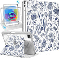Uppuppy for iPad Pro 12.9 Case Folio Cover with Pencil Holder Girls Women Cute Girly Teens Blue Flower Pretty Kawaii Floral Rotating Stand for Apple iPad Pro 12.9 Inch Cases 2022/2021/2020/2018