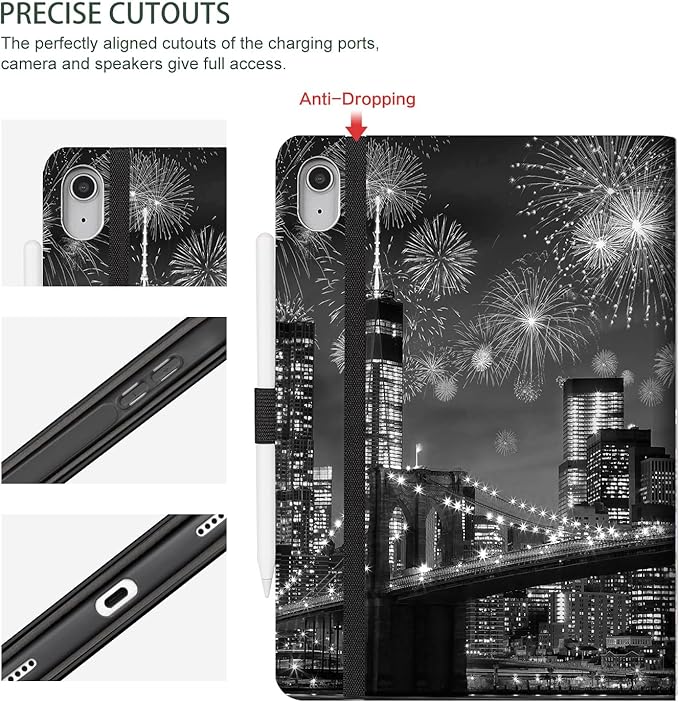 for iPad (A16) 11Th/10Th Generation Case 2025/2022, for iPad Case 11Th/10Th Generation, Fit iPad 10Th/11Th Gen Cover Pencil Holder/Hand Strap/Pocket/Adjustable Stand, Brooklyn Bridge