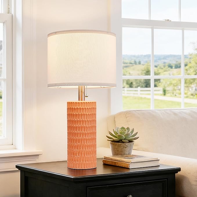Reaketon Table Lamps for Living Room Set of 2, Ceramic Table Lamps for Bedroom, 20" Modern Lamps for Night Stands, Orange