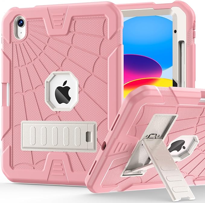 SIBEITU iPad 11th A16 2025/ 10th Generation Case for Kids Girls, Shockproof Rugged iPad 10th 10.9 Inch Case 2022 with Kickstand & Pencil Holder, 3-Layer Protective Cute 10 Gen Cover for Women, Pink